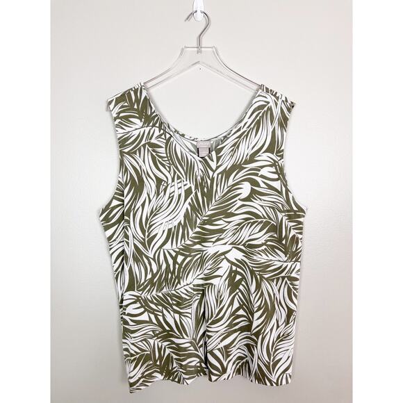 NWT Chicos Travelers Set Green Leaf Print White Printed Set Size 2X XXL 4 - Picture 4 of 12